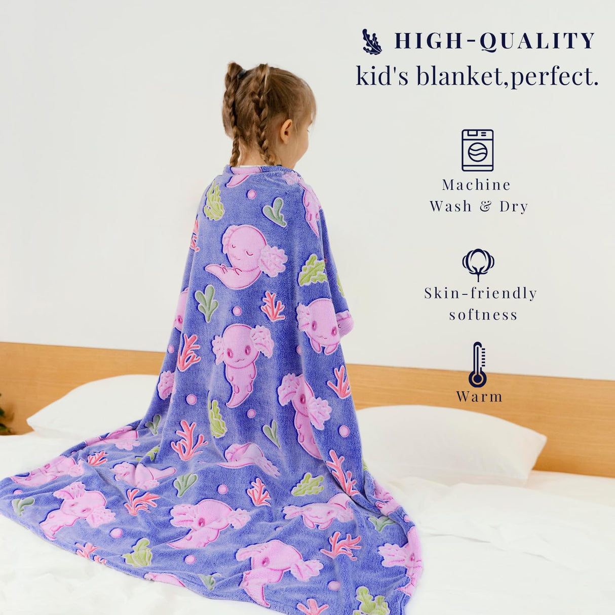 Axolotl Blanket for Girls - Axolotl Gifts Toys for 2 3 4 5 6 7 8 9 10 Year Old Girls Boys - Glow in The Dark Salamander Blanket Christmas Birthday Presents for Toddlers Teens Couch Bed 50"x 60"
