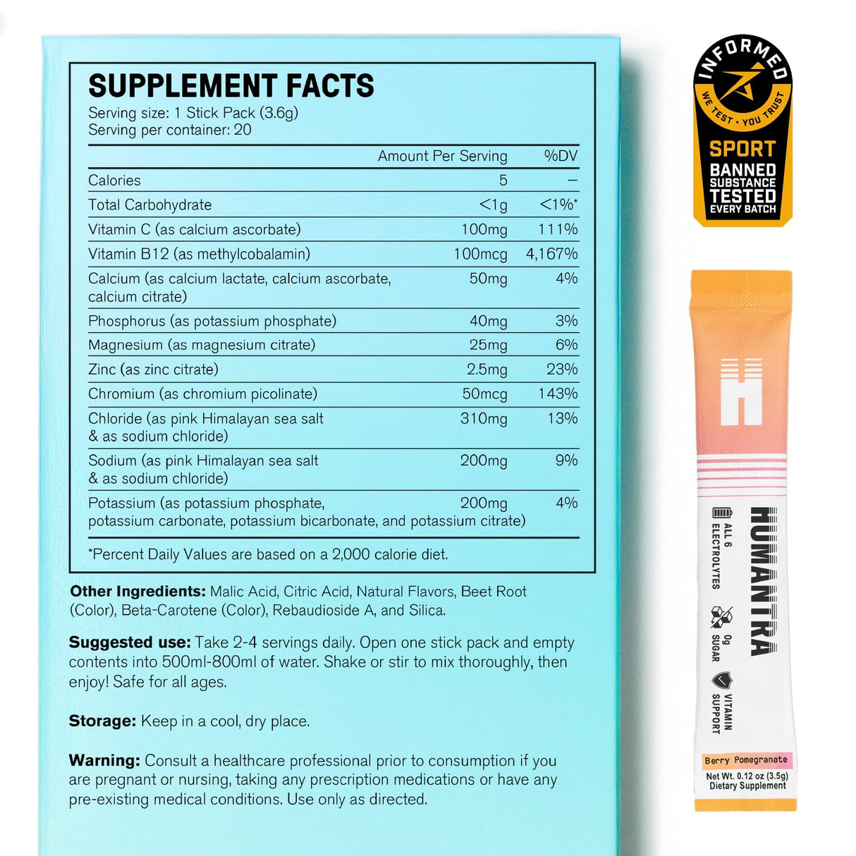 Hydration Packets | Zero Sugar Electrolyte Hydration Multiplier w/Essential Minerals, Boost Immune & Metabolic Functions | Electrolytes Powder (20 count, Berry Pomegranate)