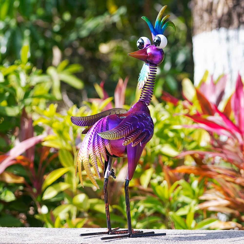 giole Metal Wacky Rooster Garden Statue for, Patio, Backyard, Lawn