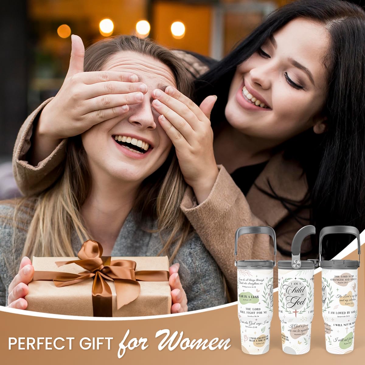 SANDJEST Christian Tumbler with Handle 30oz, Religious Gifts for Women, Inspirational Gifts for Her for Birthday Christmas Mothers Day, Stainless Steel Flip Straw Insulated Tumblers Coffee Travel Cup