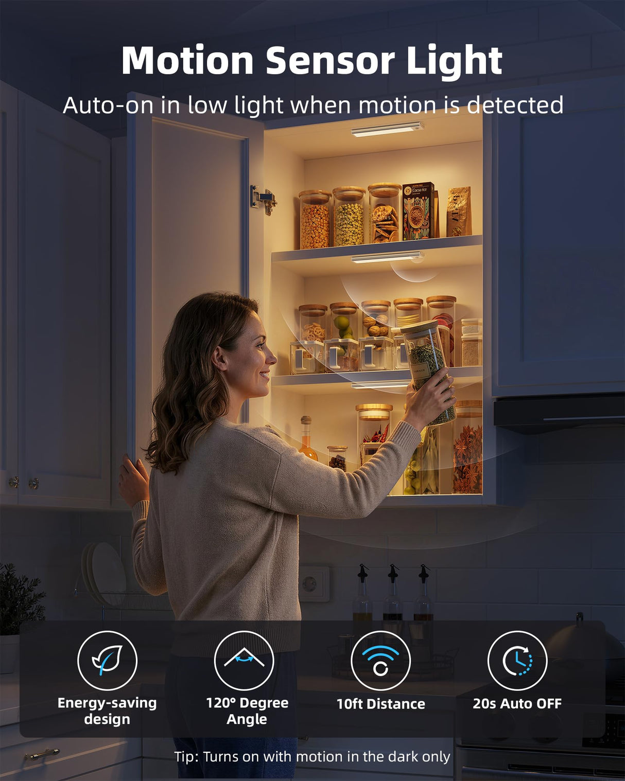 AMETHEUS 6-Pack Under Cabinet Lighting Wireless, 1800mAh Rechargeable Motion Sensor Light Indoor, Magnetic Closet Lights, Dimmable & 3 Color Temps, Under Counter Lights for Kitchen, Stairs (8inch)