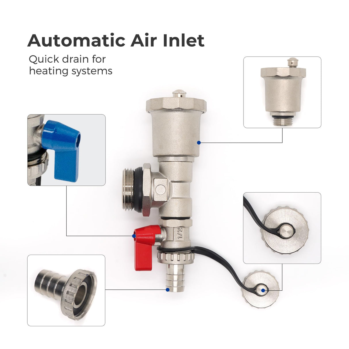 Vancoco 3-Port Stainless Steel Manifold Set, with Flow Meter, Auto Air Vent and 1" Ball Valves, Complete Underfloor Heating Kit
