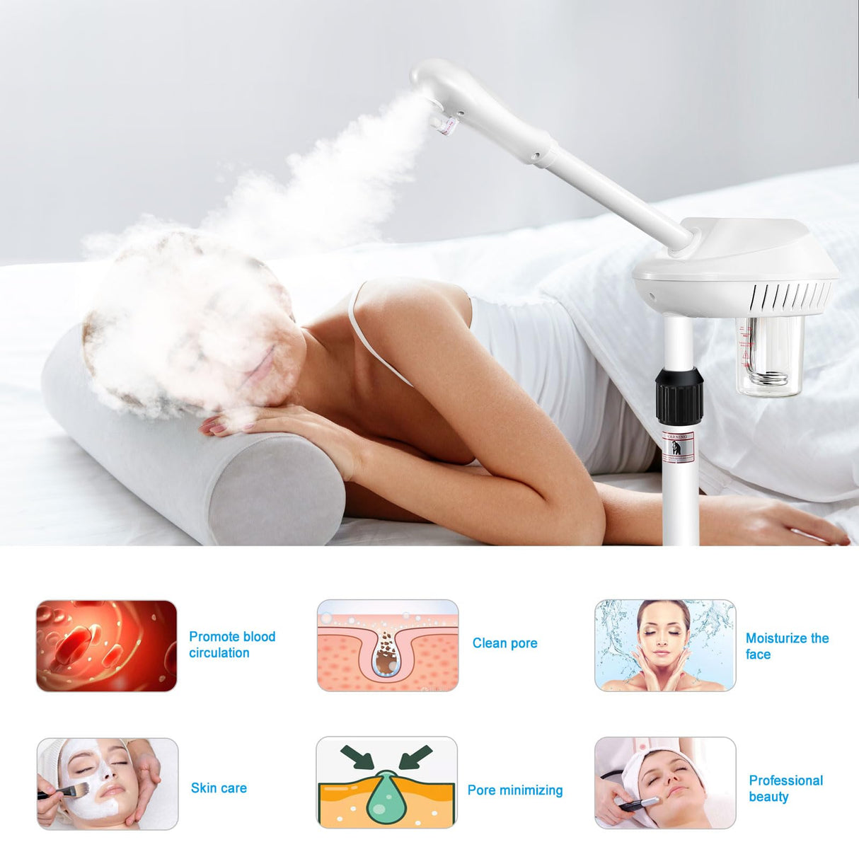 Chetunju Professional Facial Steamer for Ozone Humidifier Atomizer, Adjustable Height and Angle, Face Steamer Clean Skin Firming Pores and Moisturizing Suitable for a Beauty, Spa, at Home