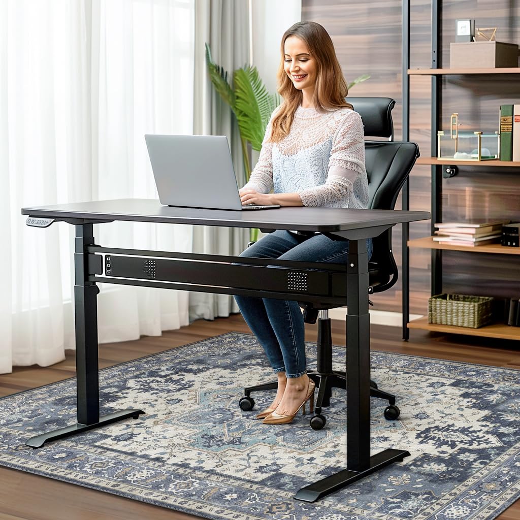 36"x48" Office Chair Mat for Hardwood Tile Floor, Under Desk Carpet Protector for Rolling Computer Chair Mat, Machine Washable Area Rug, Anti-Slip 1/5" Thick Low Pile Thin Vinyl Floor Mat, Navy