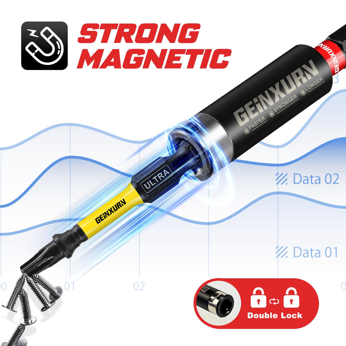 Geinxurn Impact Torx Screwdriver Bits Set, 52Pcs Magnetic(T7-T40) S2 Steel 1”/2”/3”/6” Long Extension Multi Star Driver Bits and 1Pc Bit Holder with Color Coded Base