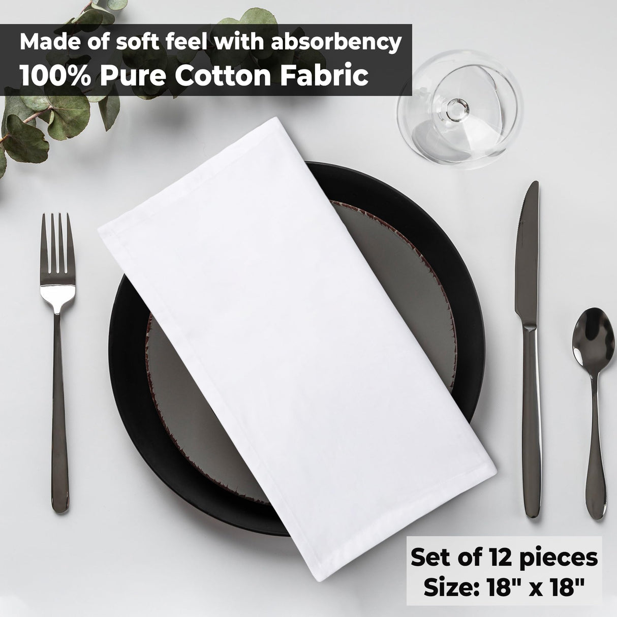 Urban Villa White Cloth Napkins Set of 12 100% Cotton Dinner Napkins Cloths Washable 18”x18” Absorbent Soft Durable Reusable-Ideal for Everyday Use Parties Wedding Thanks Giving Christmas Halloween