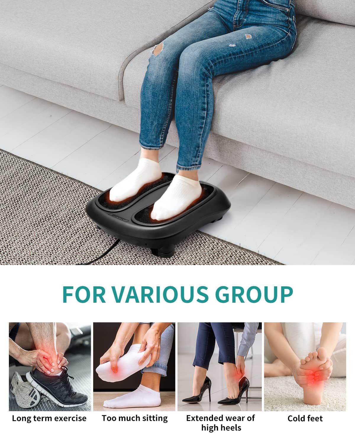 Nekteck Foot Massager with Heat, Shiatsu Heated Electric Kneading Foot Massager Machine for Neuropathy, Plantar Fasciitis, Feet Massage for Pain Relief, Circulation, Christmas Gifts for Man Woman Her