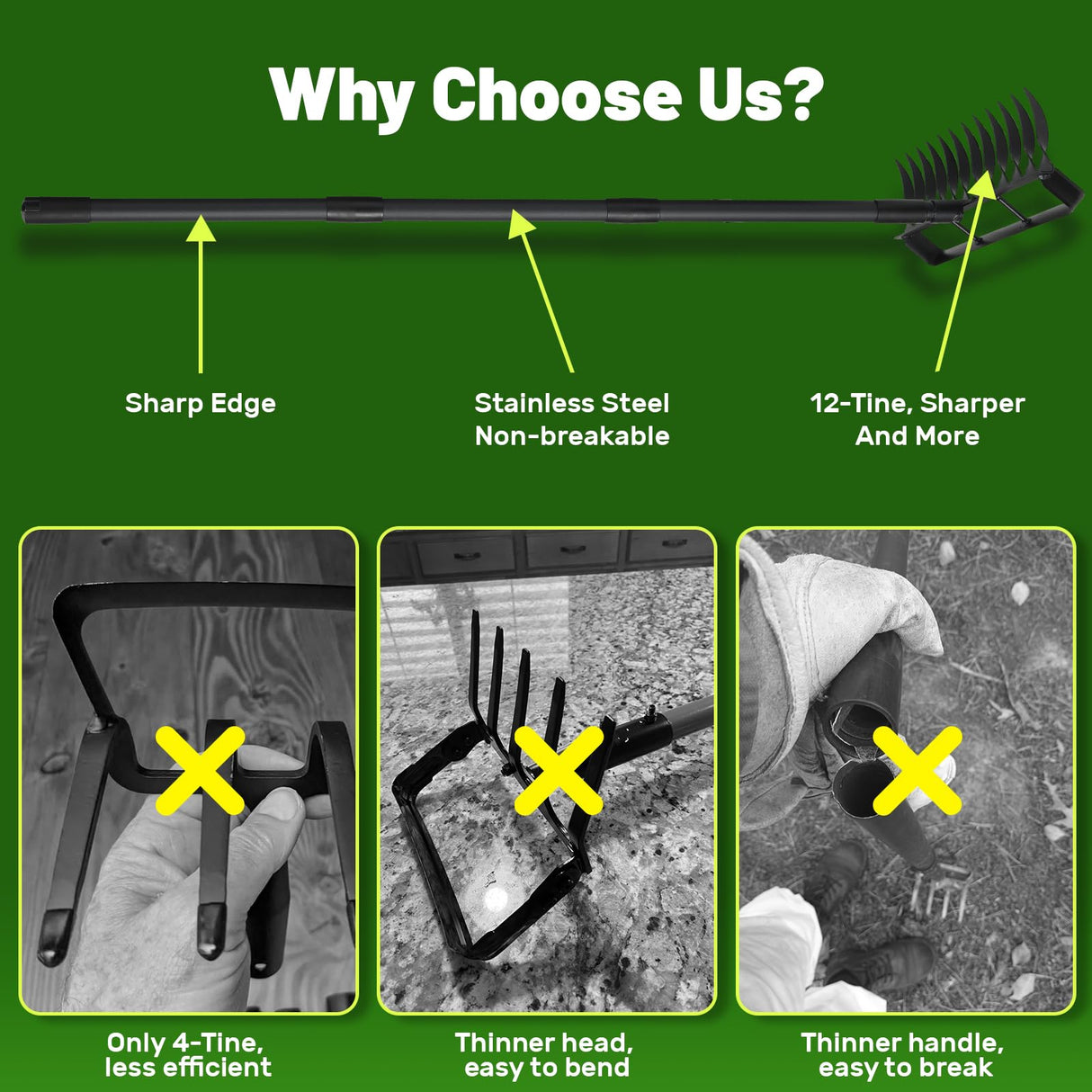 Weed Puller Tool with 76" Long Handle, 2 in 1 Hula Garden Hoe Tool, 12 Tines Garden Weeders Rake and Cultivators Tillers for Gardening, Weeding, Seeding, Ditching, Loosening