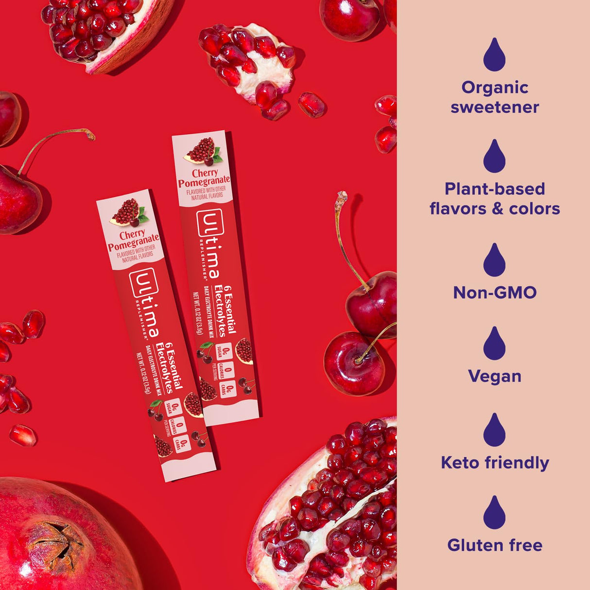Ultima Replenisher Daily Electrolyte Powder Drink Mix – Sugar Free – Cherry Pomegranate, 20 Stickpacks – Hydration Packets with 6 Electrolytes and Minerals – Keto Friendly, Vegan, Non-GMO