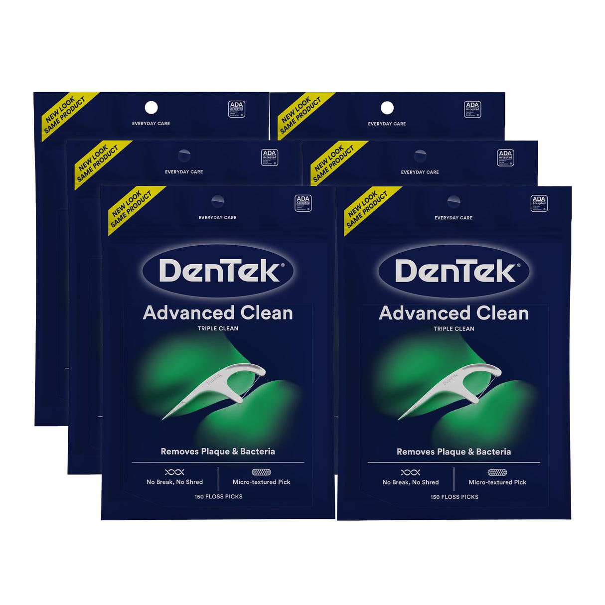 DenTek Triple Clean Advanced Clean Floss Picks, No Break & No Shred Floss, 150 Count, 6 Pack