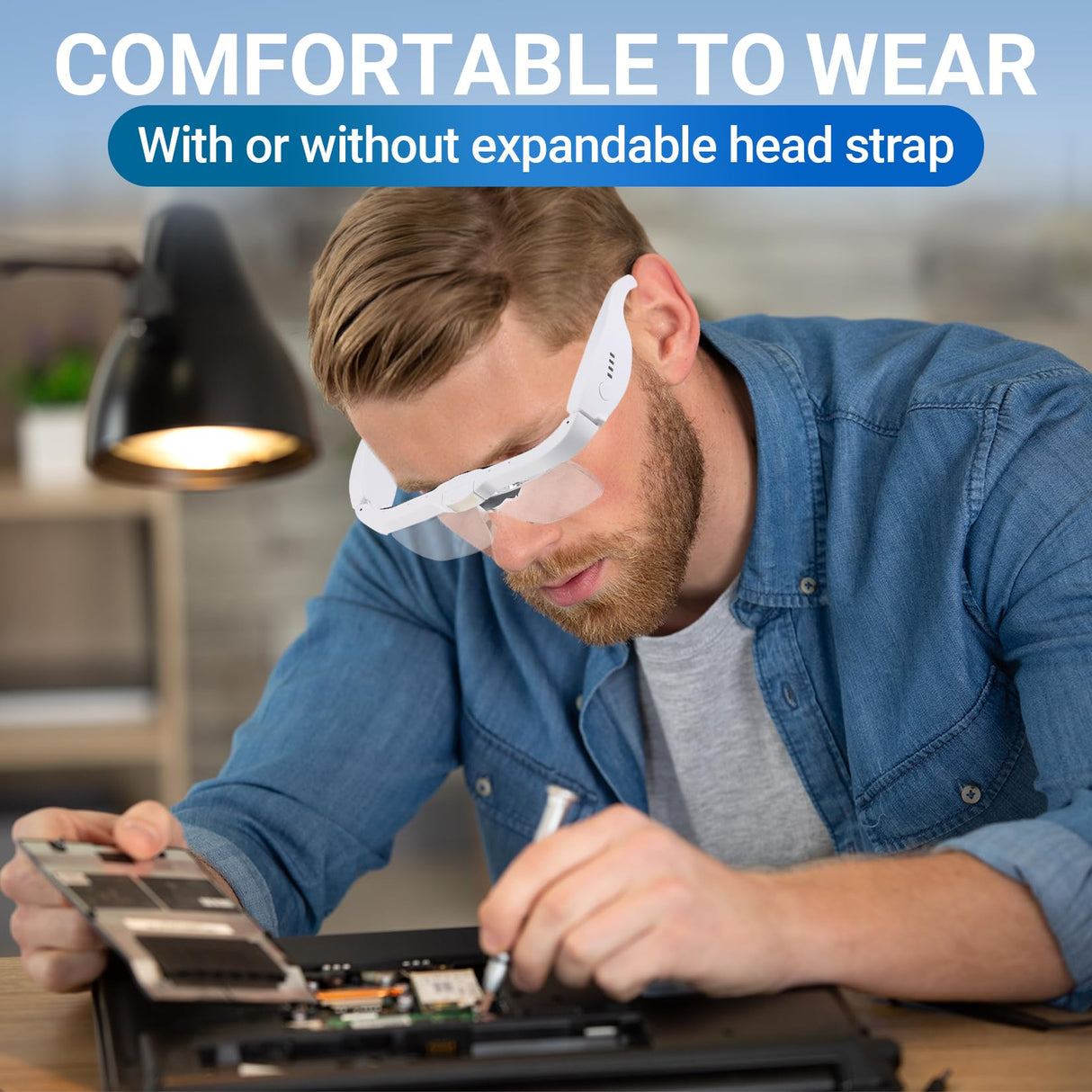 YOCTOSUN Head Magnifier Glasses with 3 LED Lights and 5 Detachable Lenses 0.75X, 1.25X,2.0X, 3.0X and 4.0X, USB Charging Eyeglasses Magnifier, Magnifying Glasses with Light for Close Work Hobby Crafts