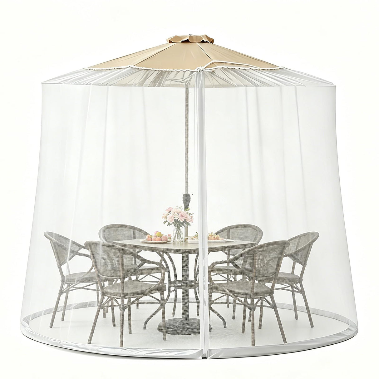 CEAWTUMY 9-11 FT Outdoor Mosquito Netting for Patio, Windproof Universal Umbrella Mosquito Net for Patio Garden Backyards, Polyester Mesh Outdoor Umbrella Screen with Zipper (White)