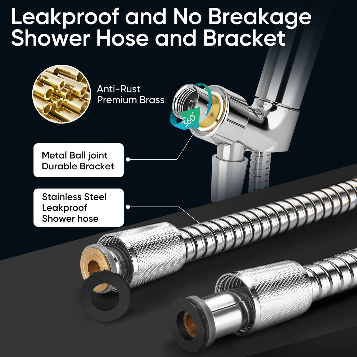 Cobbe 9-Function Shower Head with Built-in Power Spray, 1.8 GPM Water Saving ON/OFF Toggle Switch, High Pressure Handheld Showerhead with 1-Click Pause Button, Brass Bracket & 6ft Hose, Chrome