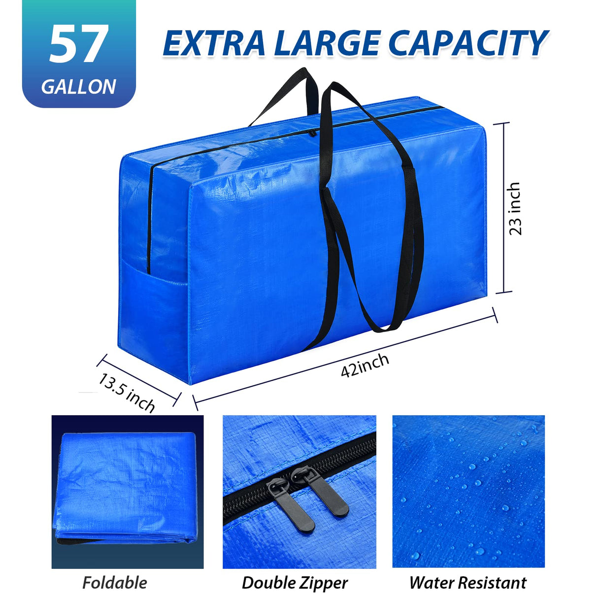 57 Gallon Extra Large Storage Bags, XXL Jumbo Large Moving Bags Heavy Duty, Storage Totes Moving Boxes Supplies for College, Foldable Duffle Bag for Travel, Christmas Tree Bag, 42x23x13.5inch - 2PACK