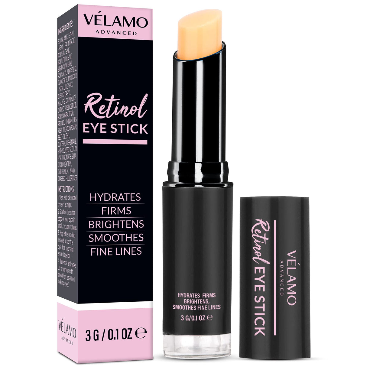 VELAMO ADVANCED Retinol Eye Stick: Retinol Eye Cream for Dark Circles and Puffiness with 1% Bakuchiol and Caffeine - Visibly Reduces Fine Lines Wrinkles Under Eye Bags with Upgraded Formula 0.1 OZ/3g