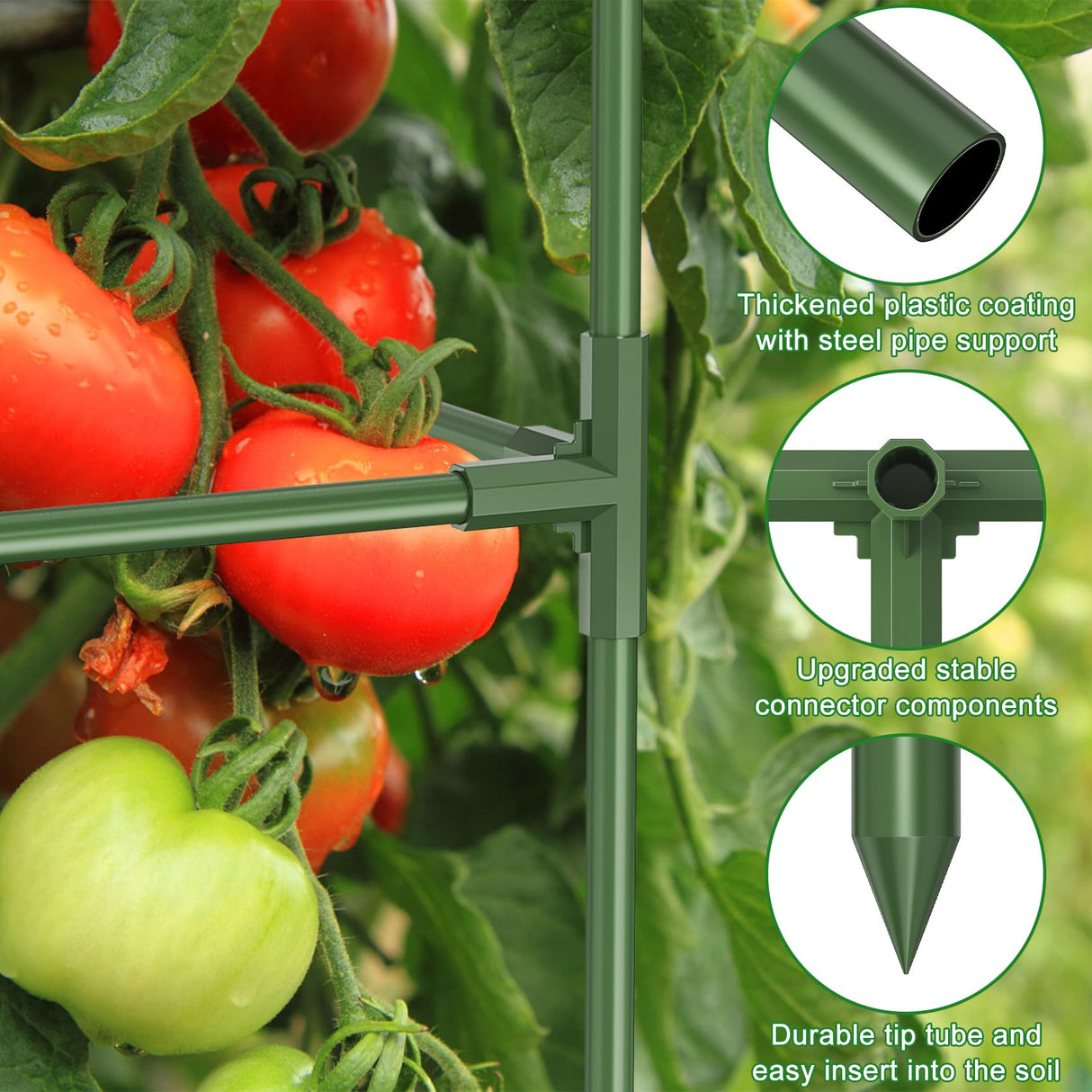 3 Pack Tomato Cage, 14.5" W x 53" H Square Tomato Trellis with 50 Pcs Clips