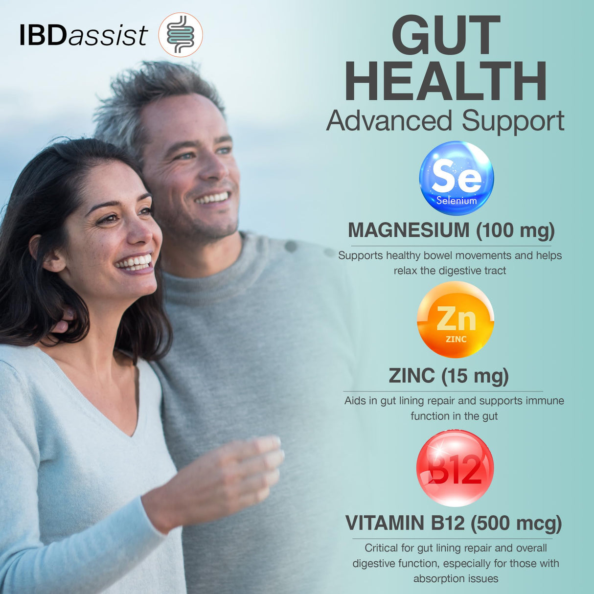 IBDassistโข Gut Support Capsule - Gut Health & Digestion Supplement - Constipation & Occasional Bloating Relief for Women & Men* - Complete with Vitamin D3, A, E, Zinc & More - 30 Capsules