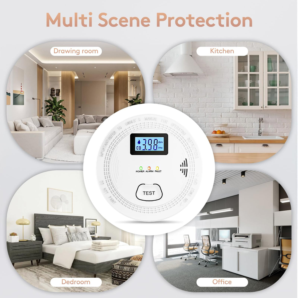 5 Packs, Smoke Combination CO Alarm,2-in-1 Detection, CO Detector,Smoke Detector,Battery Powered CO Alarm with LEDs,Digital Display,Test Button,Low Battery Warning,85db Alarm,Flexible Installation
