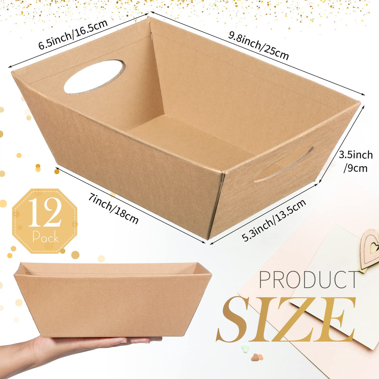 Thenshop 44 Pcs Basket for Gifts Empty Gift Basket Bulk Include 12 Cardboard Tray 12 Plastic Bags and 20 Pull Bows for Christmas Fall Halloween Birthday Wedding Party DIY Wrapping(Solid,Khaki)