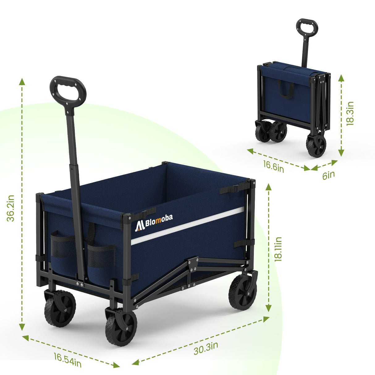 Blomoba Collapsible Wagon Cart, 220LBS Utility Wagon with Wheels, Blue