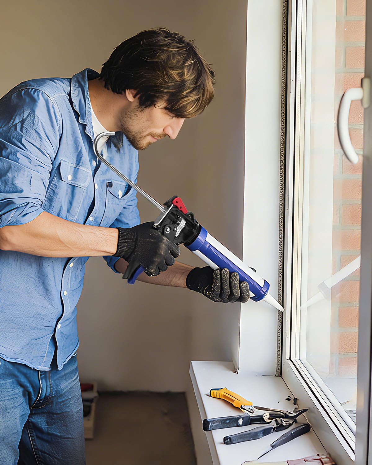 WORKPRO Caulking Gun, Hand Caulk Gun with Adjustable 9:1&18:1 Thrust Ratio