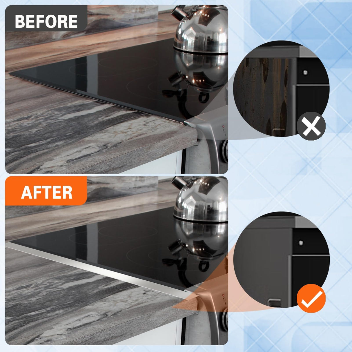 Stove Gap Covers Stainless Steel, 2 Pack Stove Gap Filler Easy Retractable Length 13.8" to 27.5", Width 0.79" ALMCALS Range Trim Kit, Heat Resistant Guard Between Stove Top & Counter