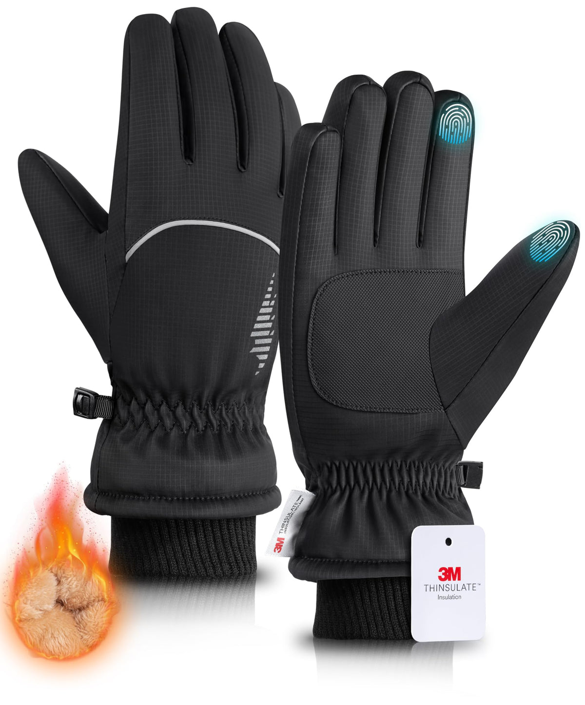 rivmount Winter Gloves with Waterproof, Touchscreen, Warm, Windproof for Women Men, Thermal Snow Glove for Cold Weather Running, Ski, Cycling, Working, Hiking, Driving, Biking, Outdoor (Black M)
