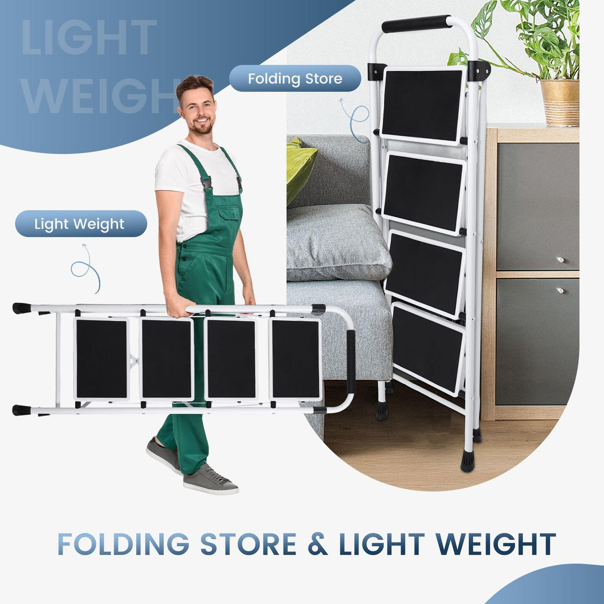 OLIXIS Step Ladder, 4 Sturdy Step Stool with Anti-Slip Pedal & Handrail