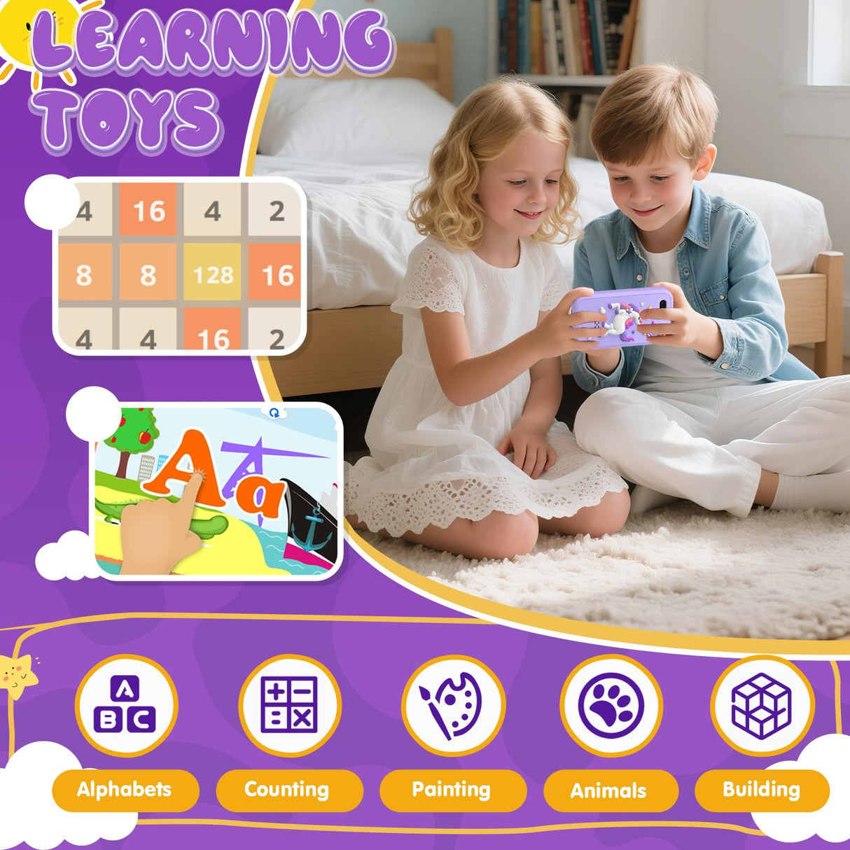 Kids Smart Phone Toys for Girls,Christmas Birthday Gifts for Girls Age 3-10 Kids Cell Phone Toys with 2.8" Touchscreen 20 Learning Games Dual Camera Music Player, 8G SD Card