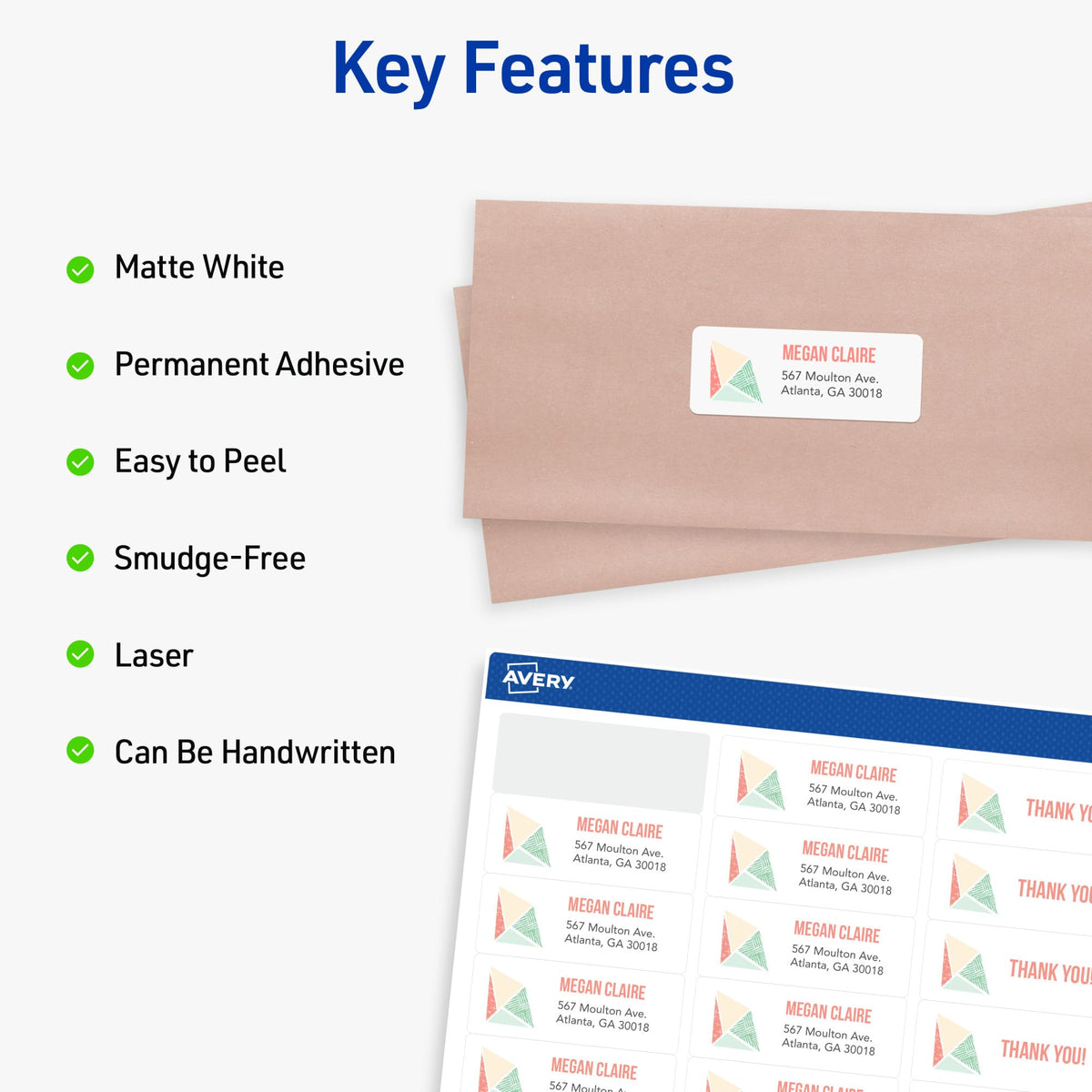 Avery Easy Peel Printable Address Labels with Sure Feed, 1" x 2-5/8" Customizable Stickers, White, 3,000 Blank Mailing Labels, Great for Mailing, Shipping, and More (5160)