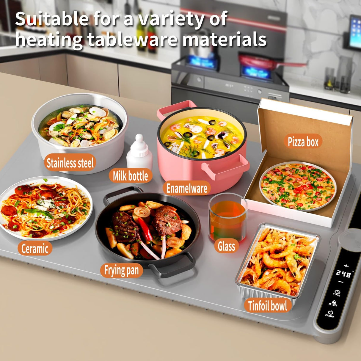 Warming Mat for Food, Food Warmers Mat, Fast Full-Surface Heating Mat for Food, Silicone Food Warmer, Electric Warming Tray for Parties Buffet,Gatherings,Everyday Use(Gray)