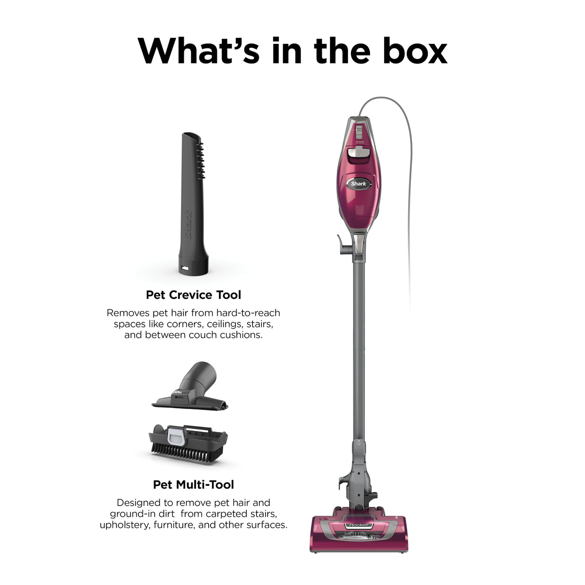Shark Rocket Pet Plus Corded Stick Vacuum, Lightweight, Bordeaux, HV322