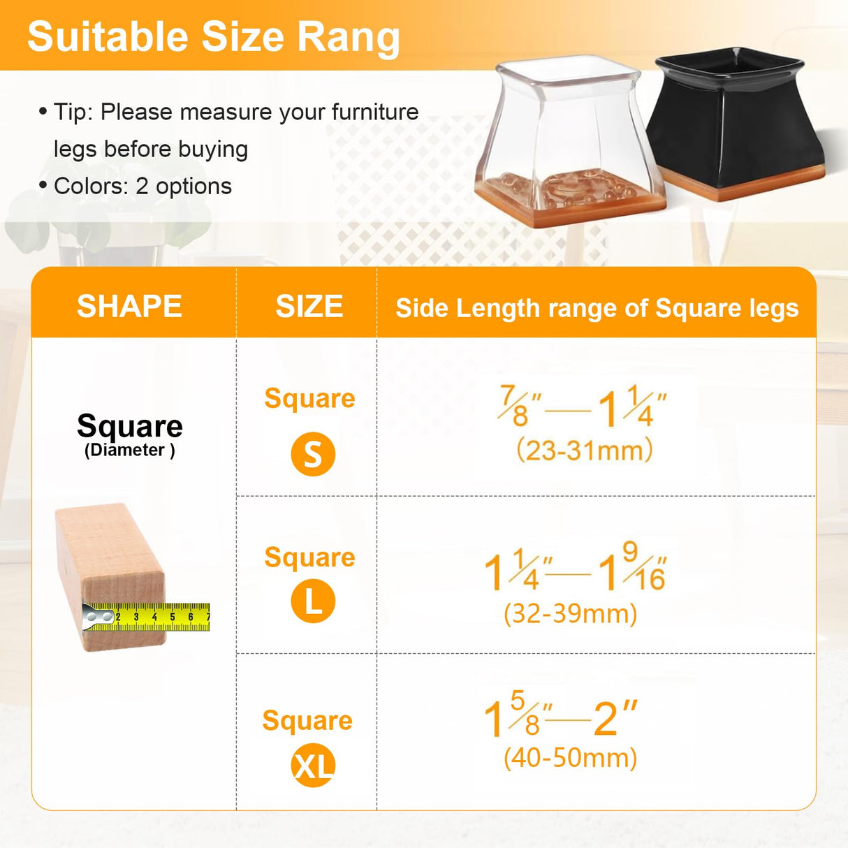 CHUNZEXI 24 Pack Square Chair Leg Floor Protectors for Hardwood Floors, Silicone Felt Covers Pads Caps, Protect Wood Furniture Feet Floors Noise Reduce and Scratch (Square Small)