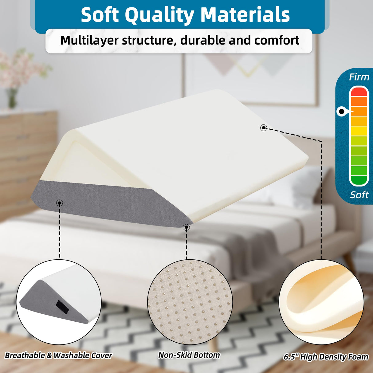 HABUTWAY 6Pcs Bed Wedge Pillow, Orthopedic Wedge Pillow for Sleeping with Memory Foam, Wedge Pillow for Back Pain Relief, Triangle Adjustable Support Pillow with Machine Washable Cover