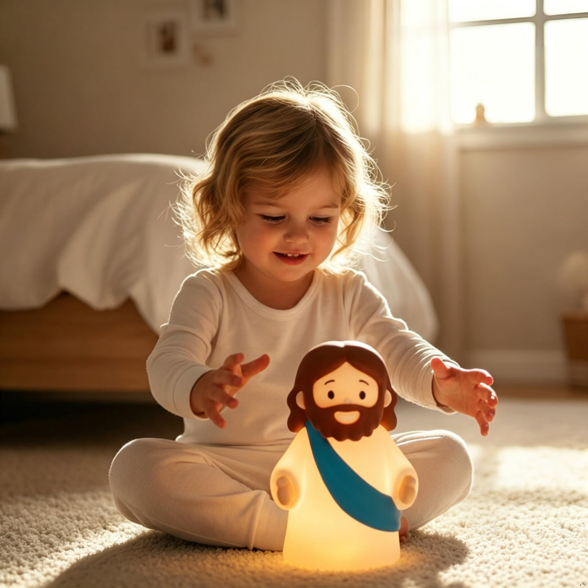 magical JD Jesus Night Light for Kids – Soft Silicone Touch Lamp, Touch Dimmable & USB Rechargeable, BPA-Free Christian Baptism Gift for Boys & Girls, Easter & Christmas Gift for Nursery (Blue)