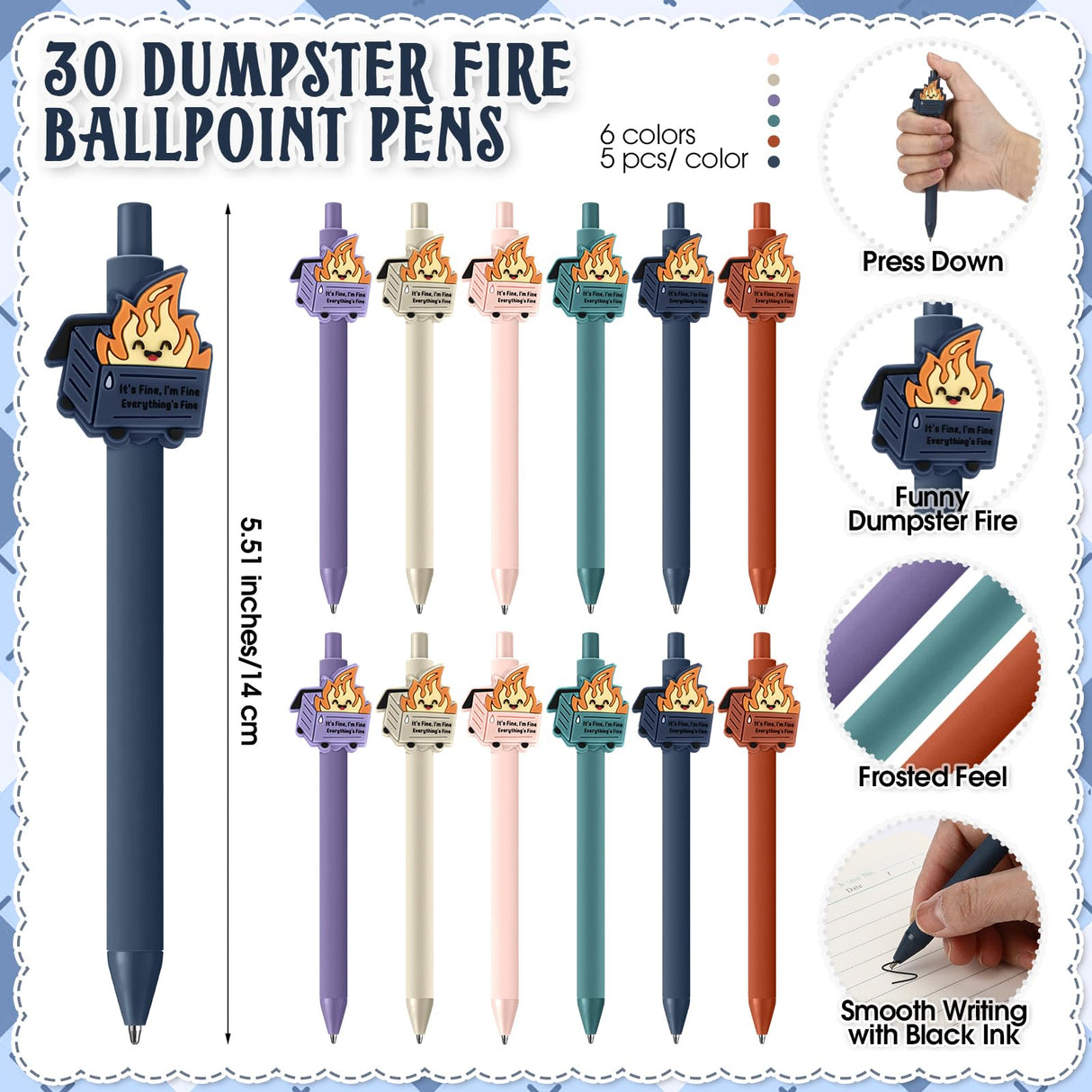 Sayglossy 30 Sets Dumpster Fire Gifts Funny Dumpster Fire Ballpoint Pens and Bookmarks Bulk Emotional Support Gift for Christmas Office Desk Accessories Work Coworkers Team Employee Staff Teachers