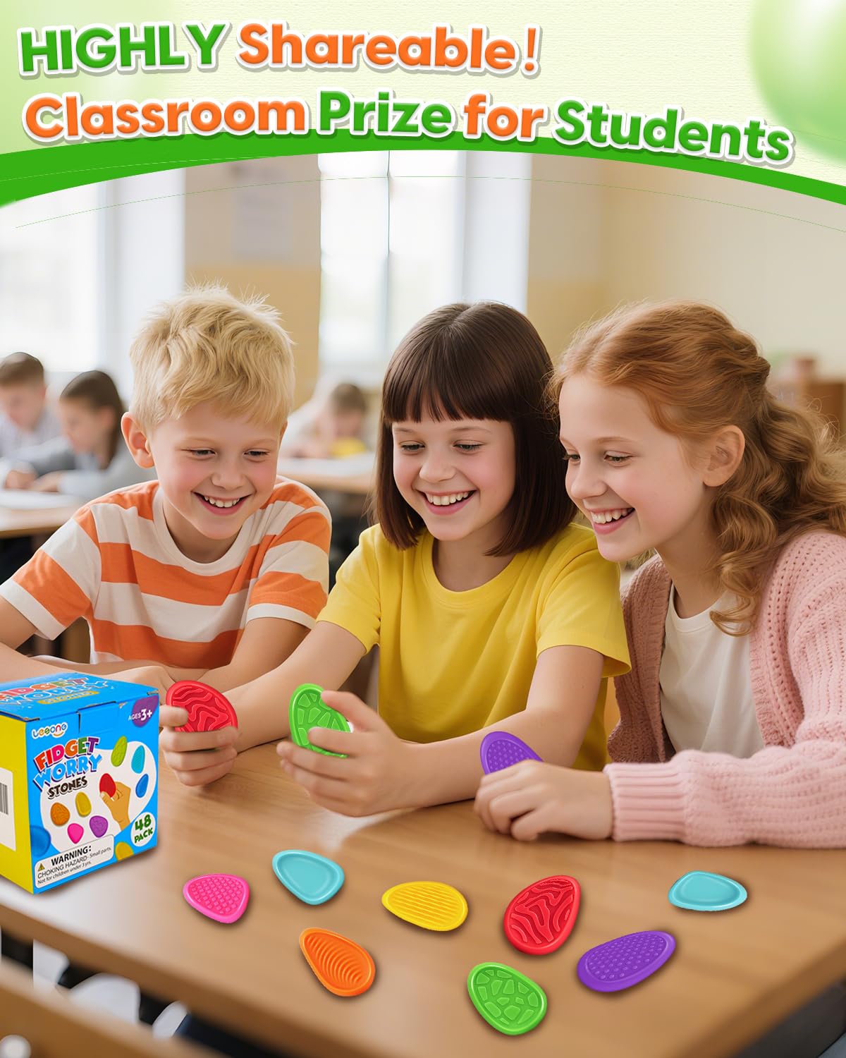 Fidget Toys Sensory Stone for Kids: 48 Pack Textured Worry Stones - Bulk Fidgets for Classroom Prizes Gooide Bag Stuffers - ADHD Tools for Autism Kids Calming - Gifts Christmas Stocking Stuffers