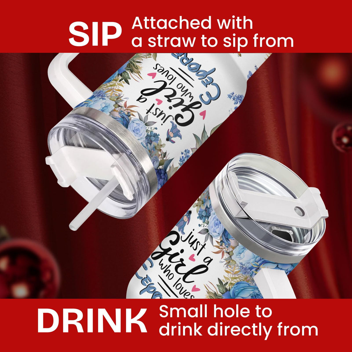 GEPOSTORE Christmas Gifts for Women Girls, Blue Donkey 40oz Tumbler with Handle, Cute Cartoon Character Tumbler, Birthday Gifts for Movie Lover