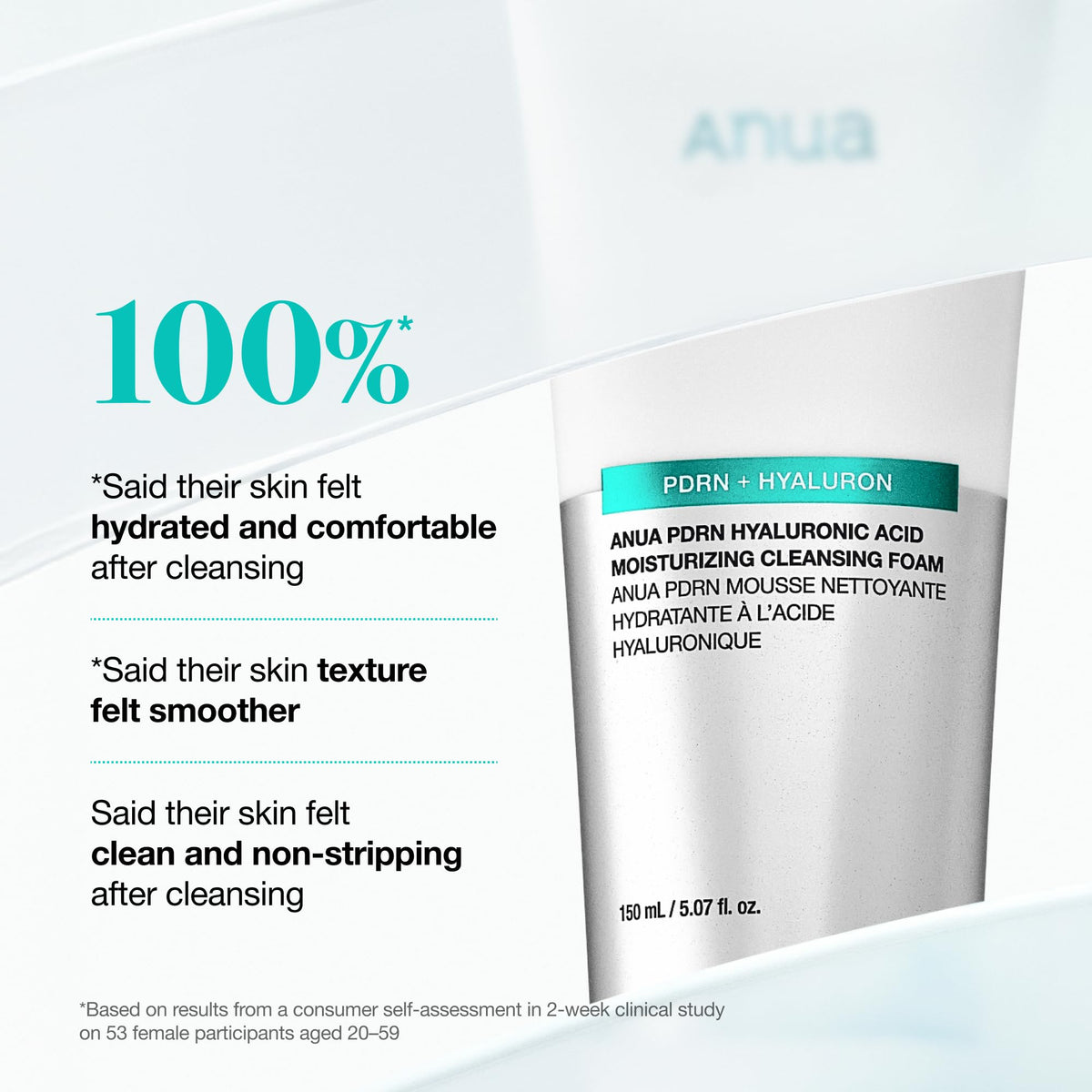 Anua PDRN Hyaluronic Acid Moisturizing Cleansing Foam, 5.07 fl oz