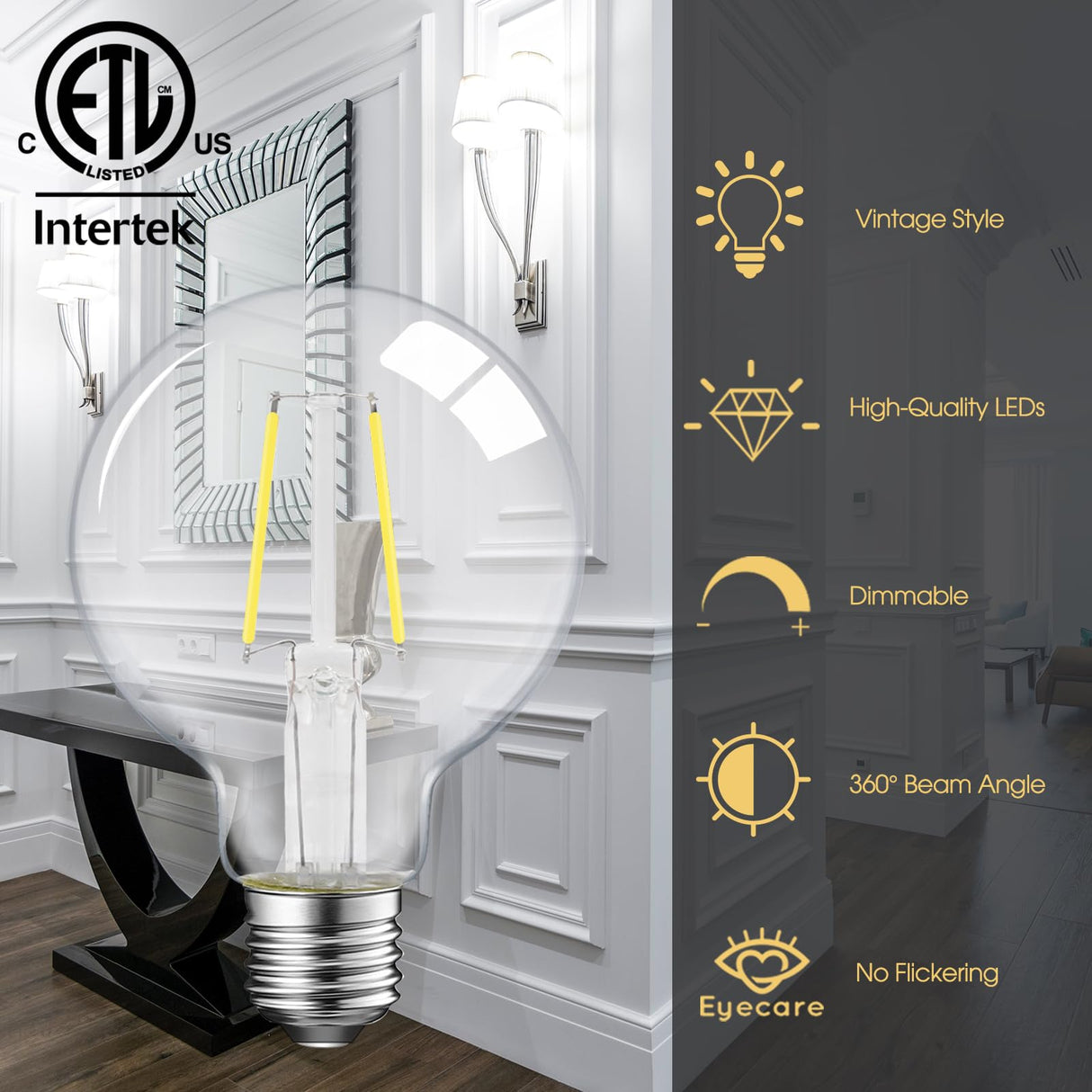 ENERGETIC SMARTER LIGHTING 5W Dimmable G25 LED Edison Light Bulb, G25 (G80) Globe Bulb, 60W Equivalent, 5000K Daylight, Christmas Light, E26 Standard Base, ETL Listed, 6-Pack