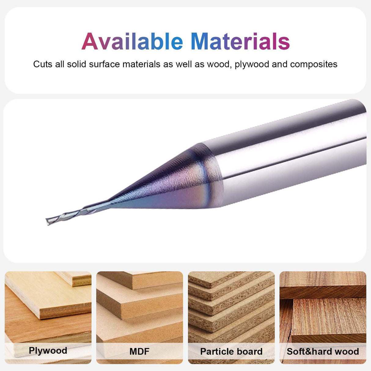 SpeTool 1/32 Down Cut CNC Router Bits 1/4 Inch Shank with TAC Long Life Coated , Solid Carbide Spiral End Mill Plunge Cut for Wood Engraving Carving