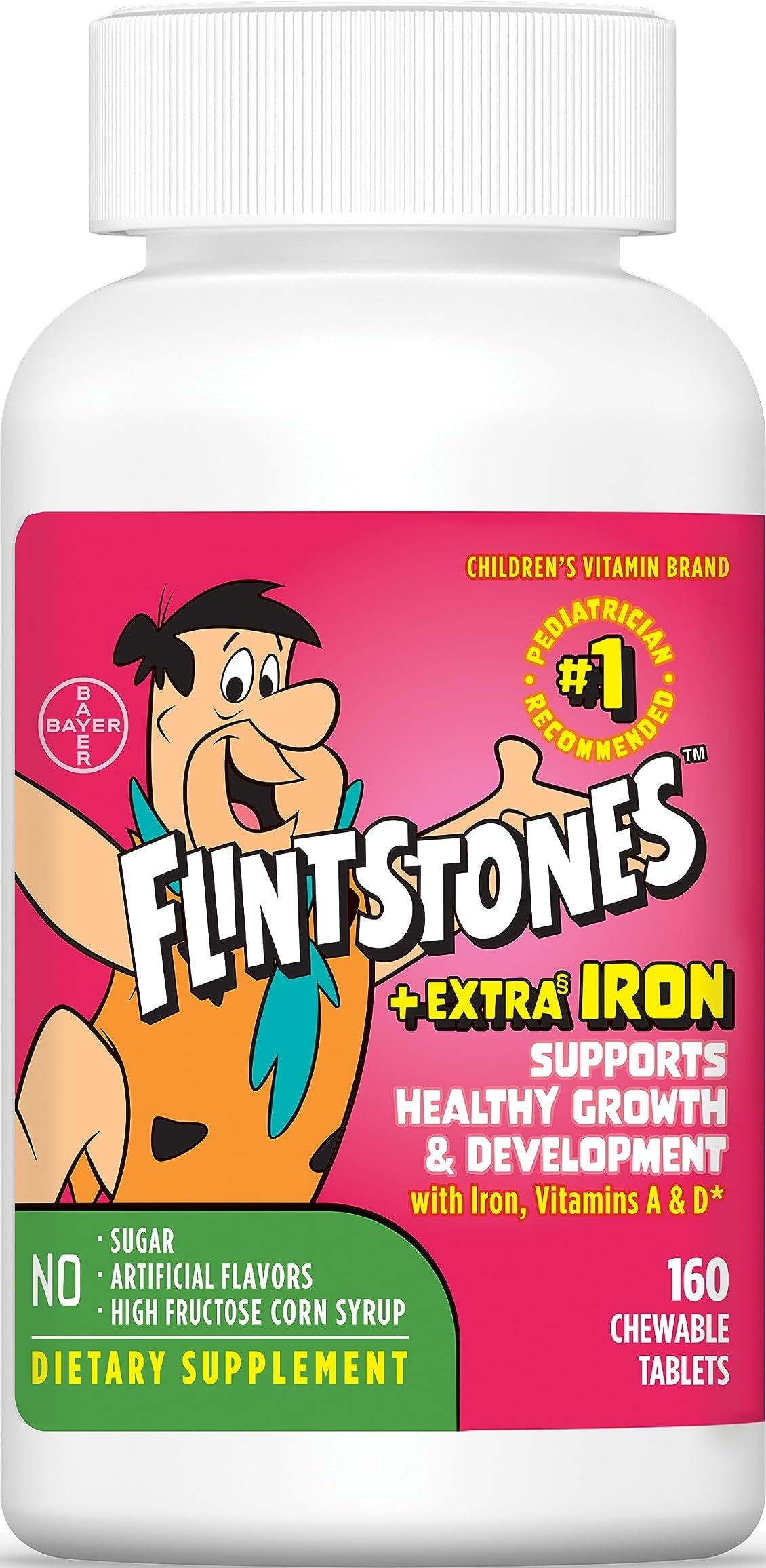 Flintstones Vitamins Chewable Kids Multivitamin with + Extra Iron for Toddler & Kid with Vitamin C, D, Vitamin B12, 160 Count (Packaging Will Vary)