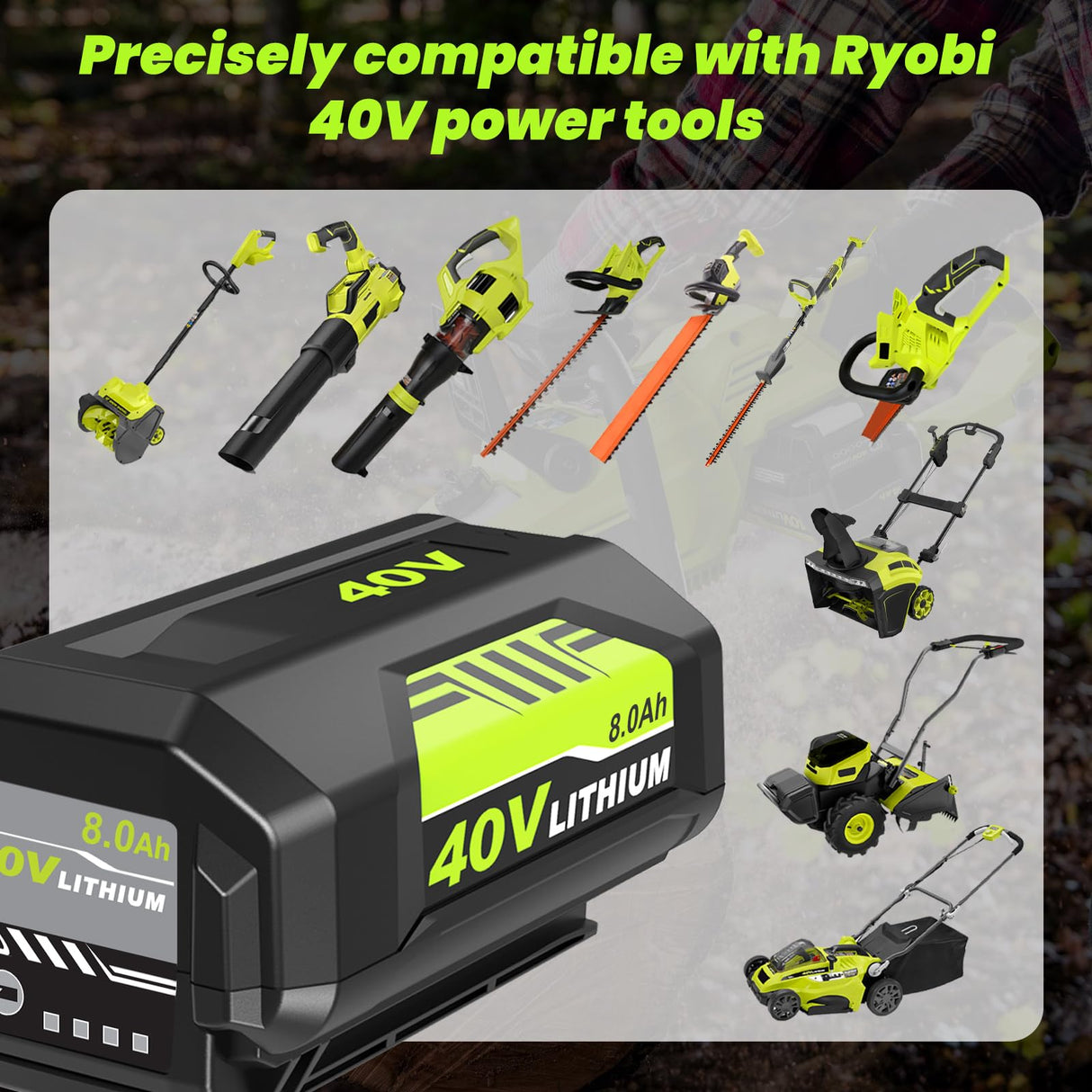 40v 8000mAh OP4026A Replacement for Ryobi 40V Battery 8.0Ah Compatible with Ryobi 40 Volt Battery Lithium OP4026A OP4015 OP4040 OP40201 OP4050A OP4015 OP40261 OP4030 OP40401 Power Tools (1Pack)