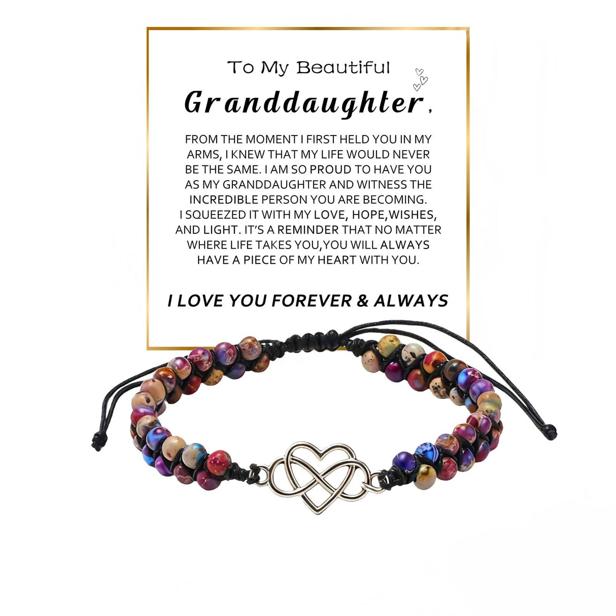 ziella To My Granddaughter/Daughter/Mom-Infinity Forever Love Heart Bracelet,Adjustable Natural Emperor Stone Beaded Bracelet for Women (To Granddaughter)