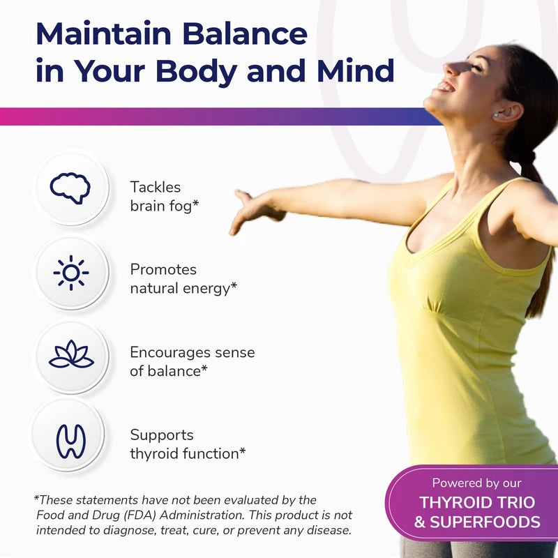 Thyroid Renew Supplement - Women’s Thyroid Support for Focus and Energy with Zinc Selenium Copper and Thyroid Superfoods - Made in The USA, 60 Capsules