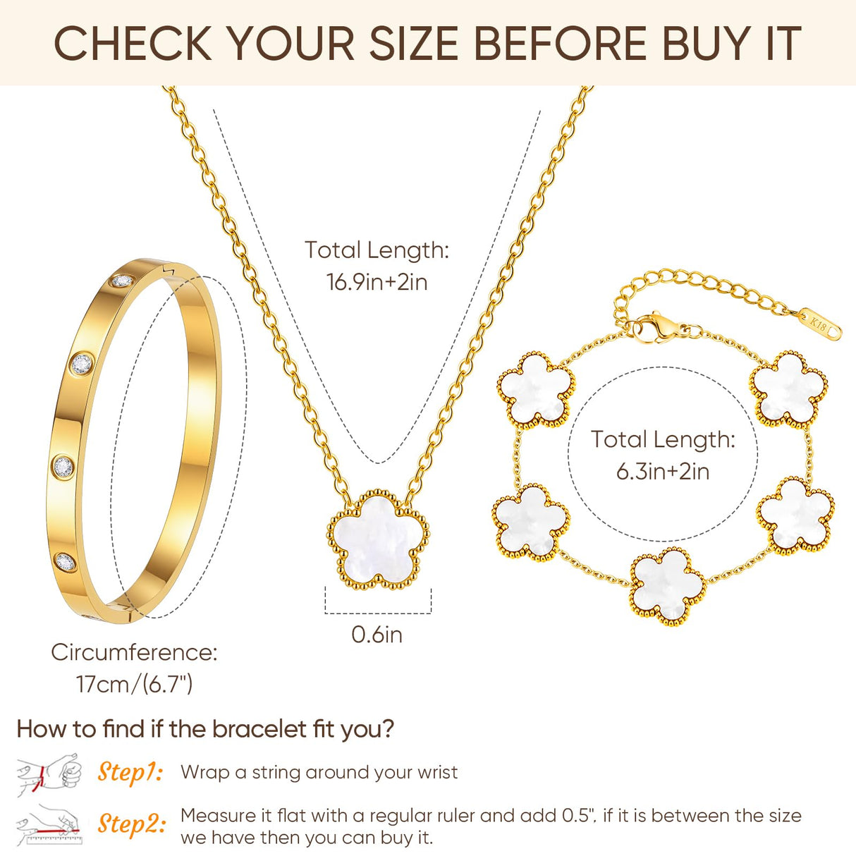 Gold Bracelets Necklace Jewelry Set - 3Pcs 18K Gold Plated Floral Bracelet,Waterproof Stainless Steel Bangles, Non-Tarnish Necklaces Daily Fashion Minimalist Jewelry,Valentines Birthday Gift for Women