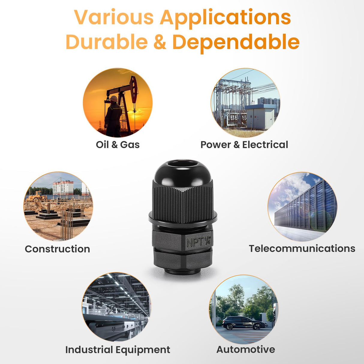 QILIPSU 50pcs 1/4" NPT Cable Gland Waterproof IP68 Nylon Cable Pass Through Cord Grip Connector Strain Relief Wire Grommet