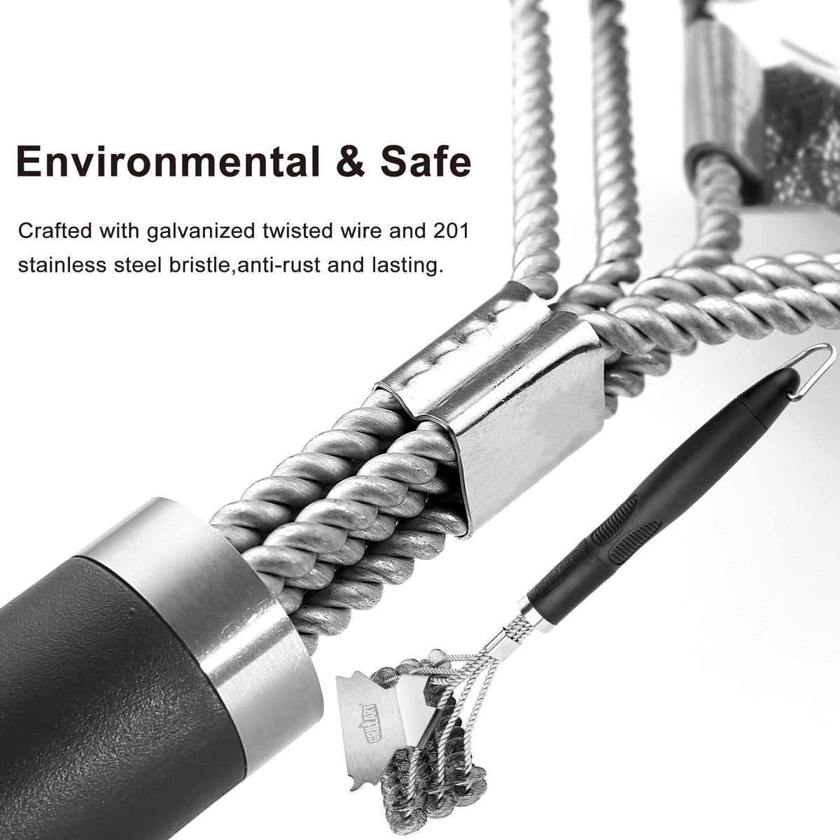 Grill Brush & Bristle Free Outdoor BBQ Scraper, Safe 18'' Stainless Cleaner