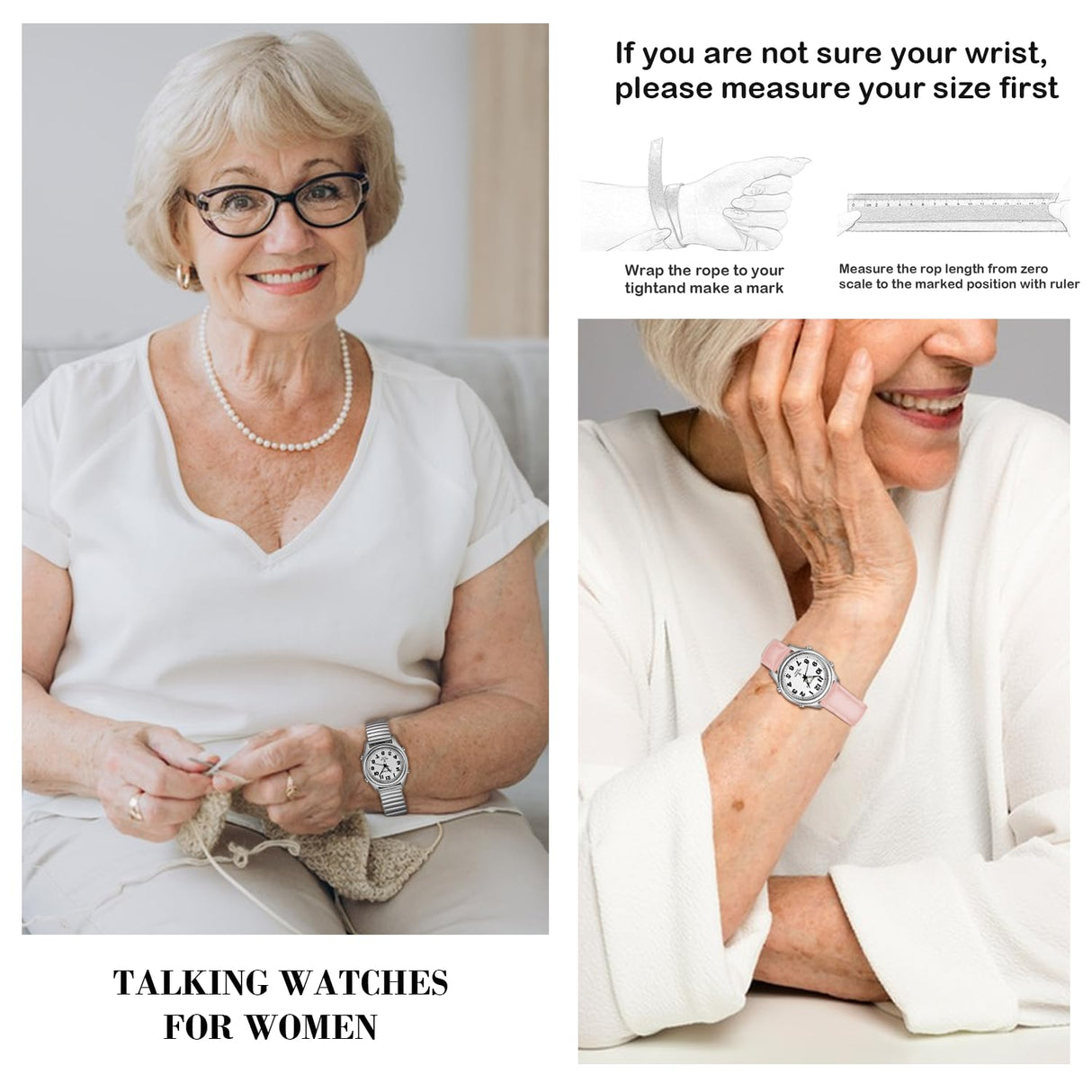 Hearkent Talking Watch for Women-Senior or Visually Impaired Watches American-Style English Voice Timekeeping Watch-Ideal Gifts for Mother or Sisters.(Pink)