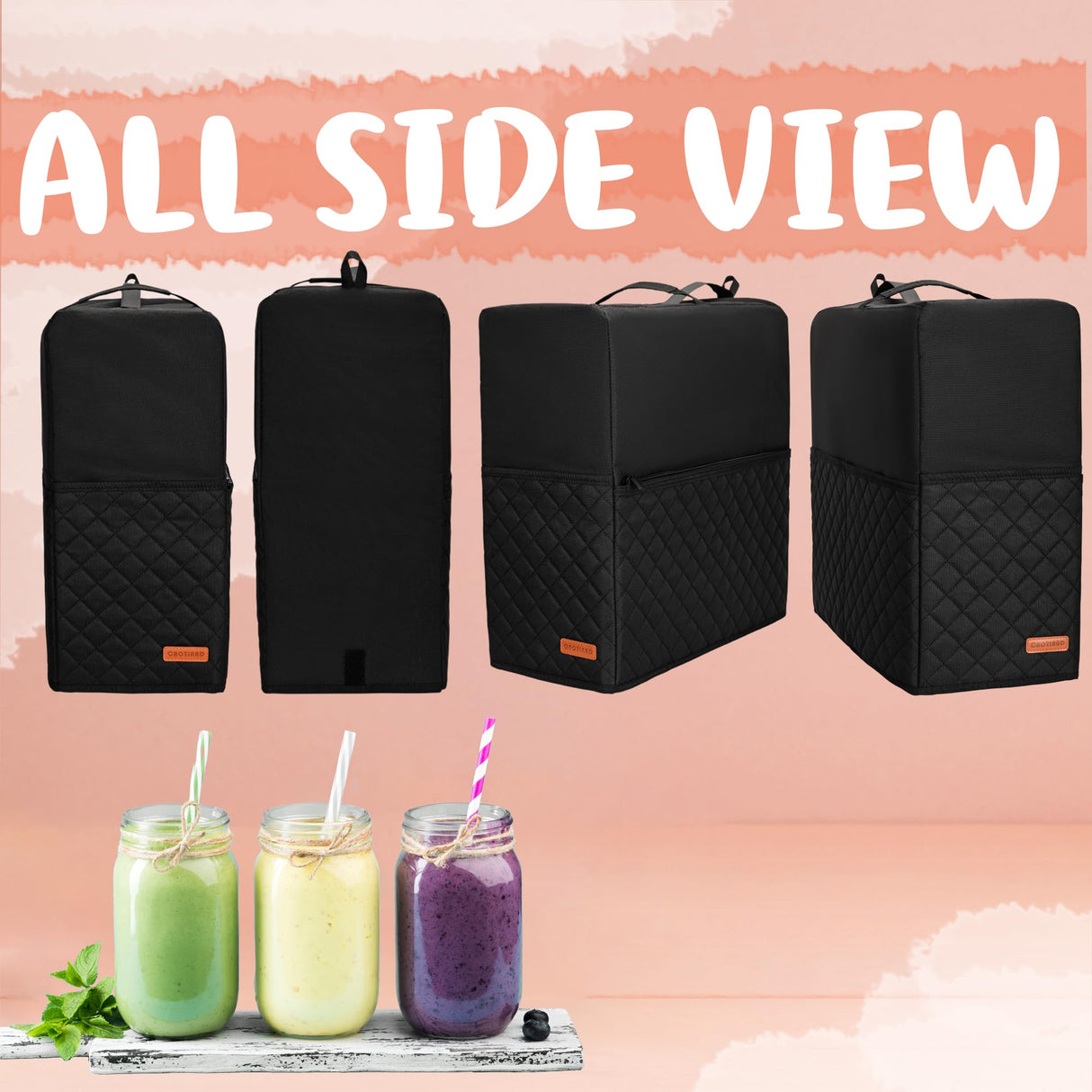CROTIRAD Slushie Machine Dust Cover for Ninja Slushie Frozen Drink Maker, Hanging Dust Cover for Ninja Slushy Machine, Easy Foldable Fits Ninja Slushi Maker, Quilted Black